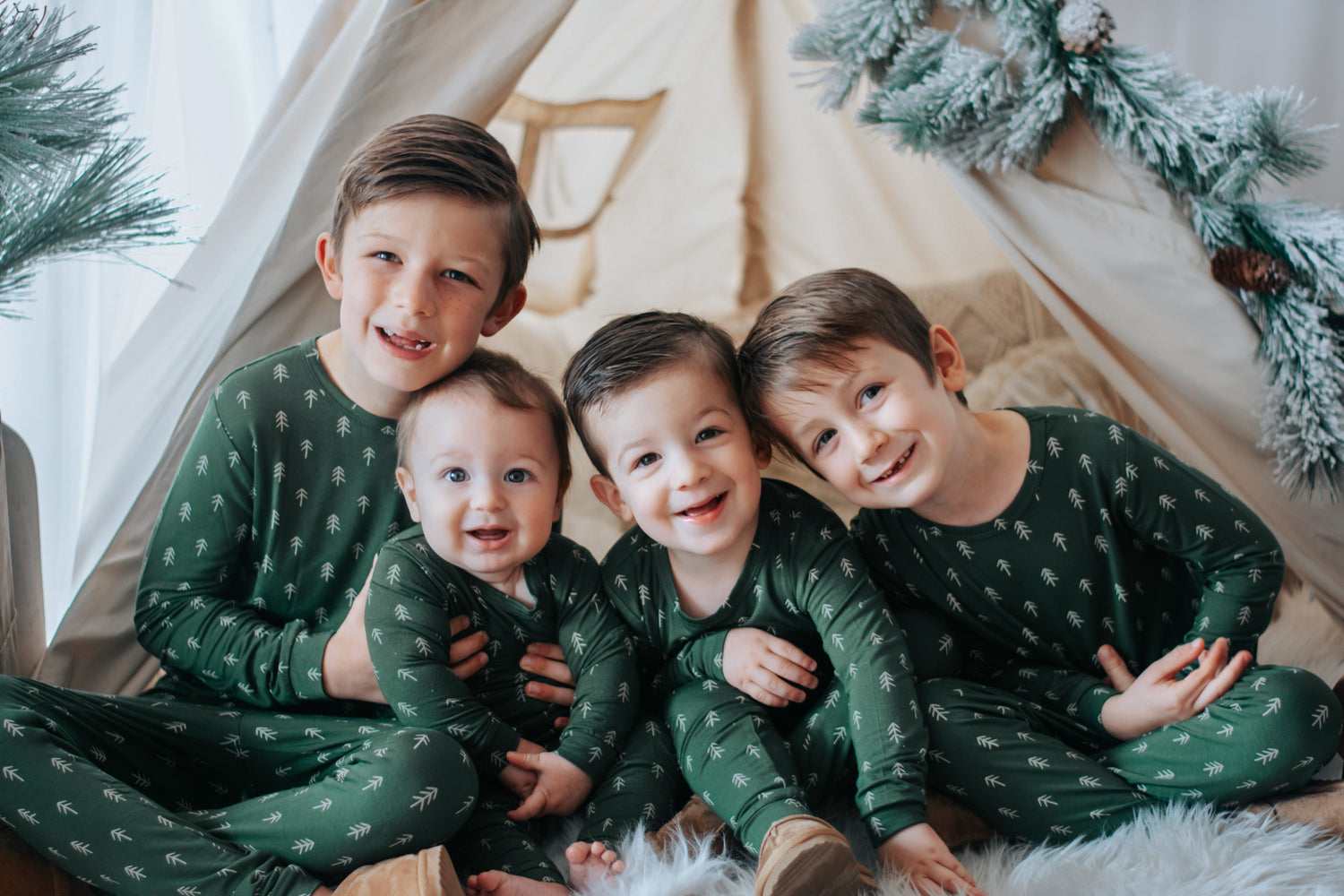 Two-piece pajama set with a Christmas tree print, matching long-sleeve top and pants