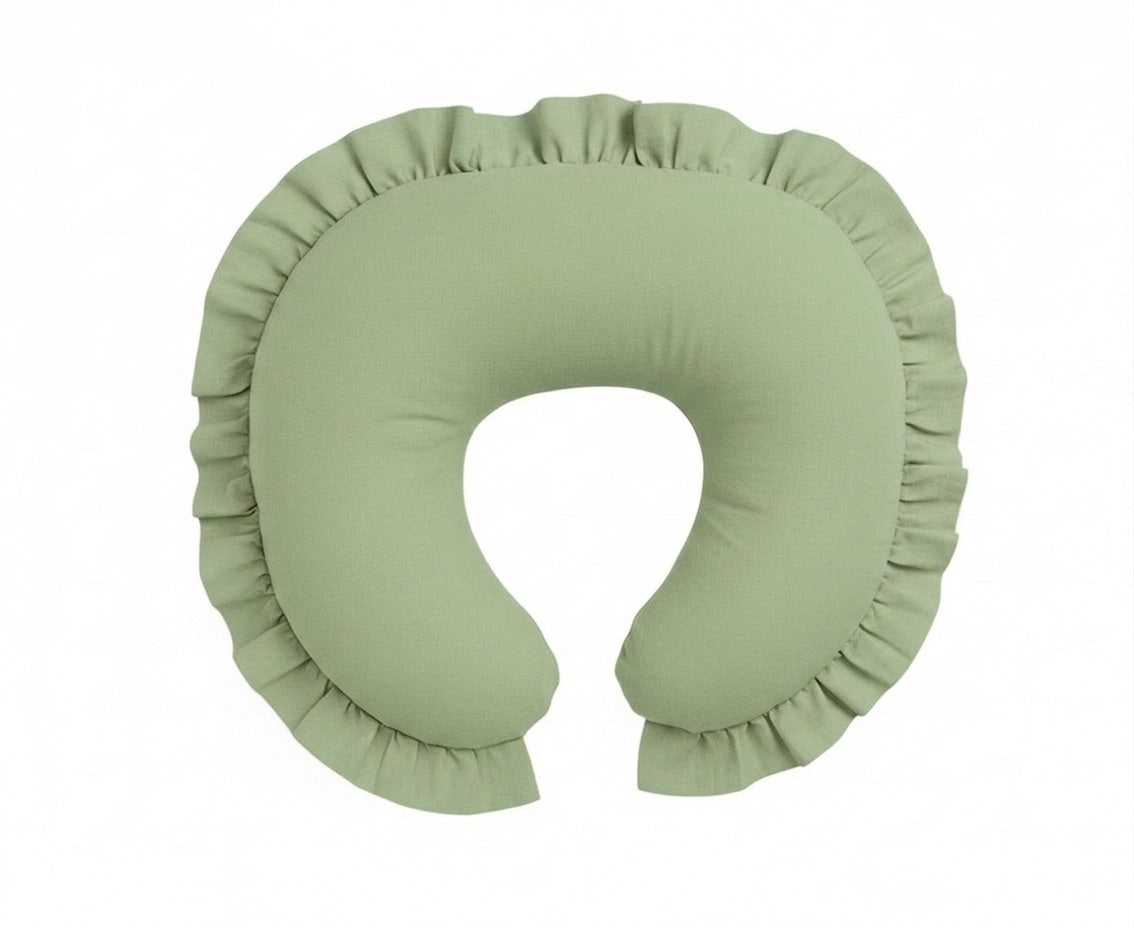 Green Ruffle Nursing Pillow Cover by Little Mae & Co