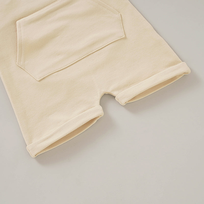French Terry Baby Overall with buttons and front pocket, made from organic cotton and spandex.
