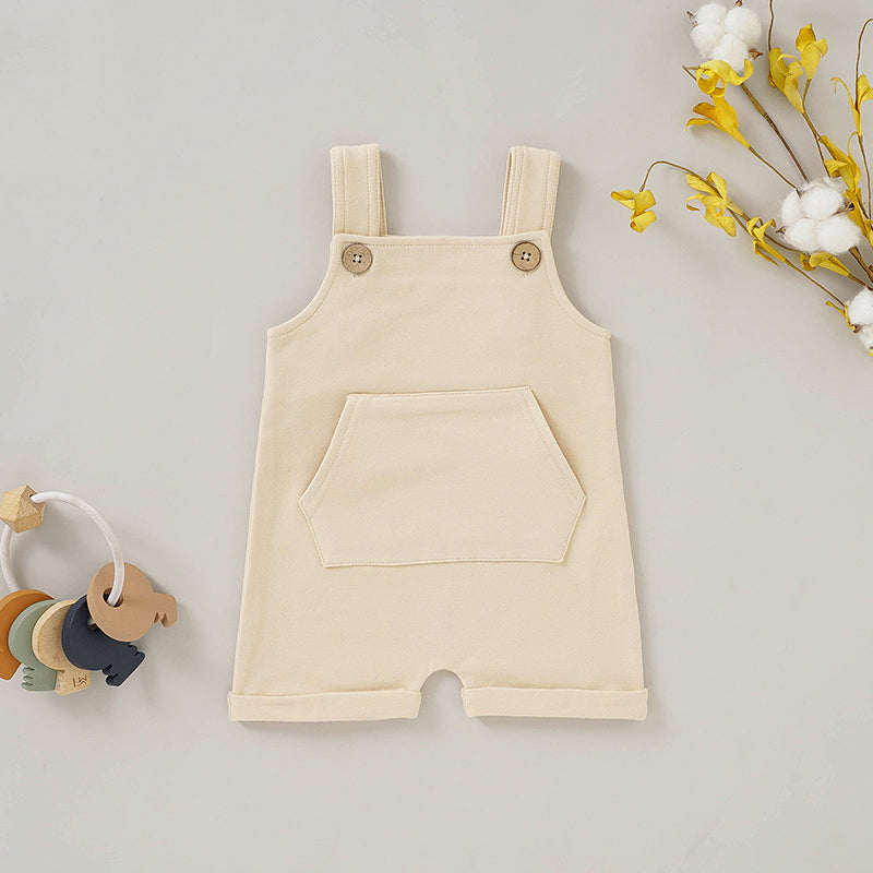 French Terry Baby Overall with buttons and front pocket, organic cotton blend.