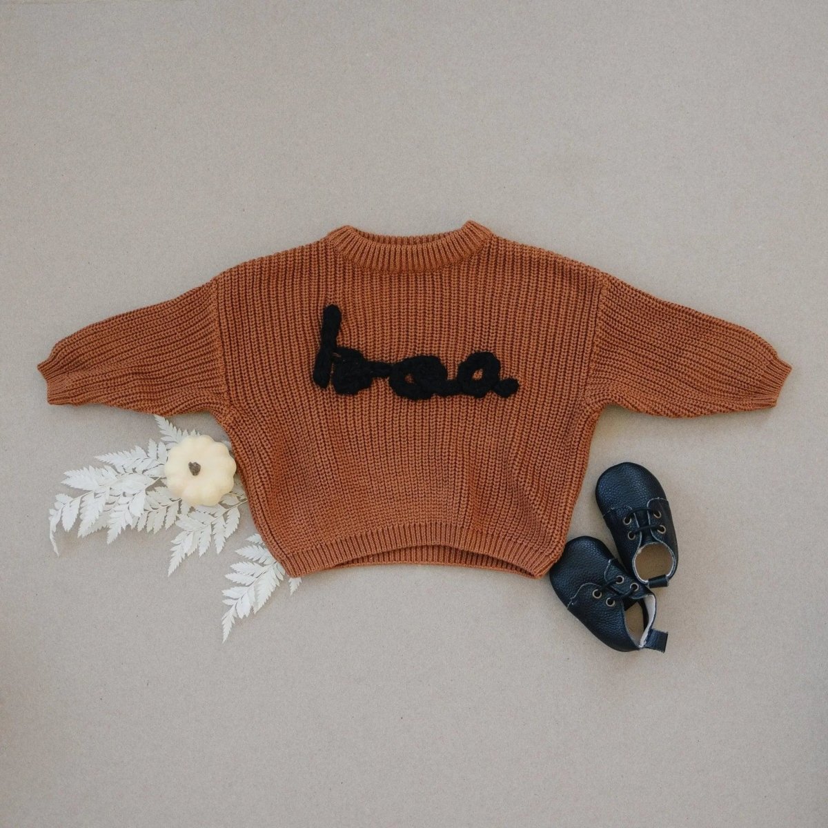 Little Joy Co. Little Joy Co. Hand - Embroidered BOO Chunky Knit Sweater For Kids - Everetts Place Boutique - 