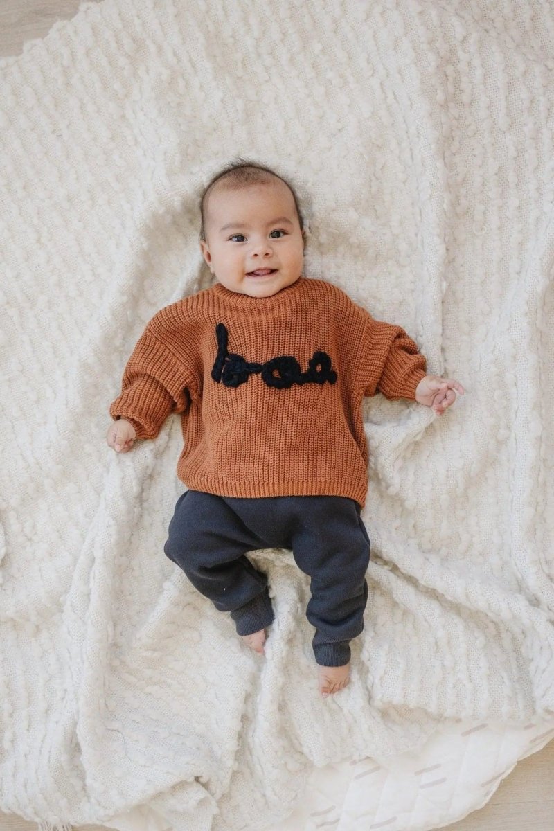 Little Joy Co. Little Joy Co. Hand - Embroidered BOO Chunky Knit Sweater For Kids - Everetts Place Boutique - 