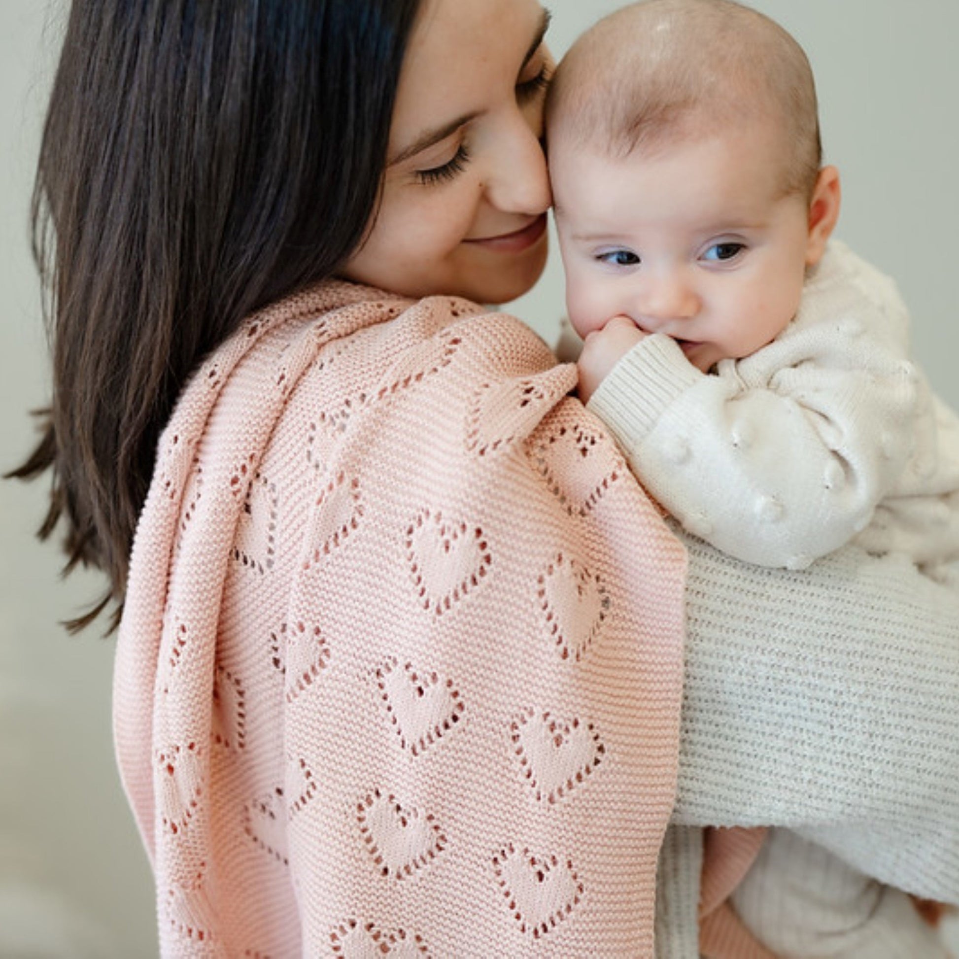 100 Percent Cotton Luxury Knit Heart Swaddle Baby Blanket Bleu La La