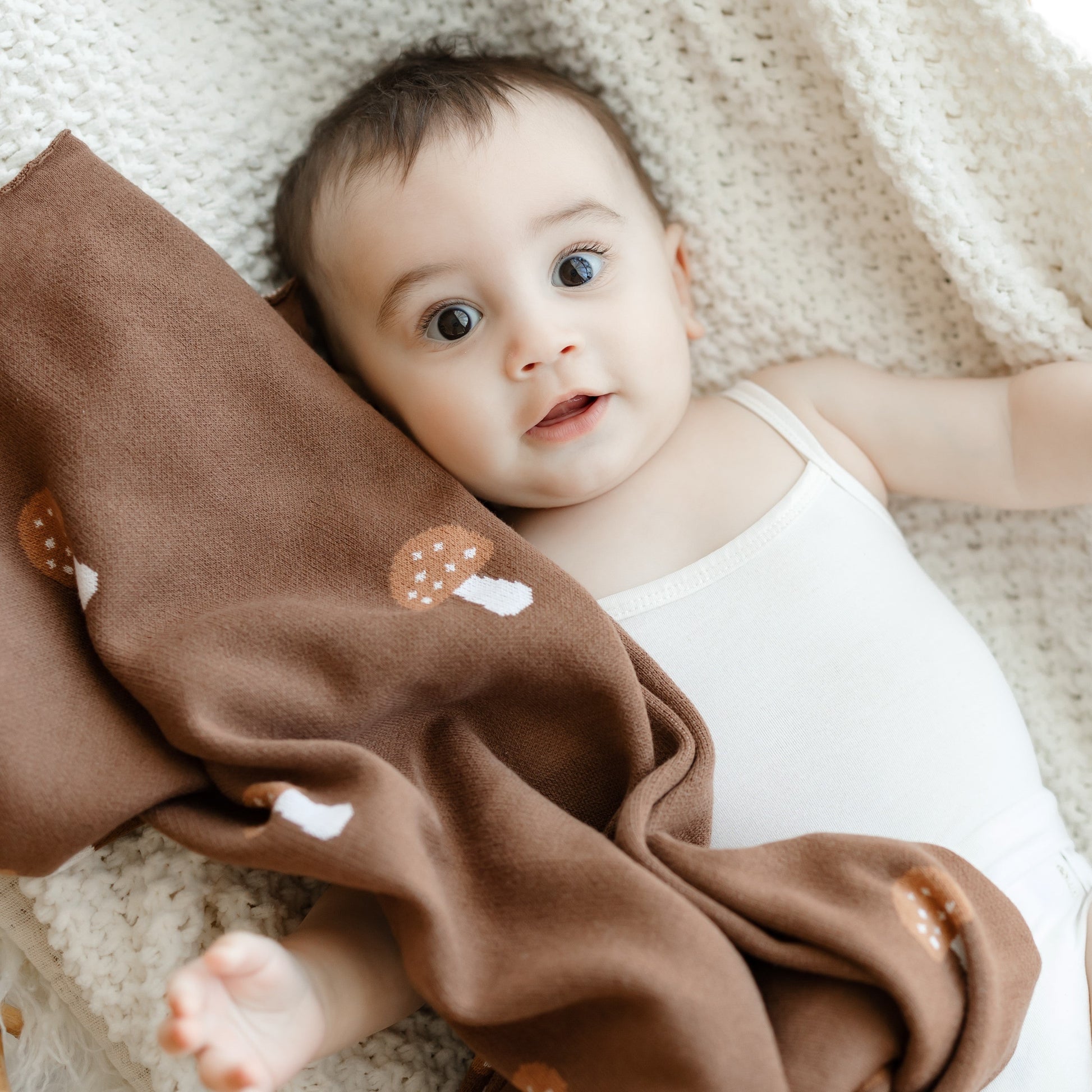 Luxury Knit Mushroom Swaddle Baby Blanket Made from 100 Percent Cotton for Year-Round Comfort Bleu La La