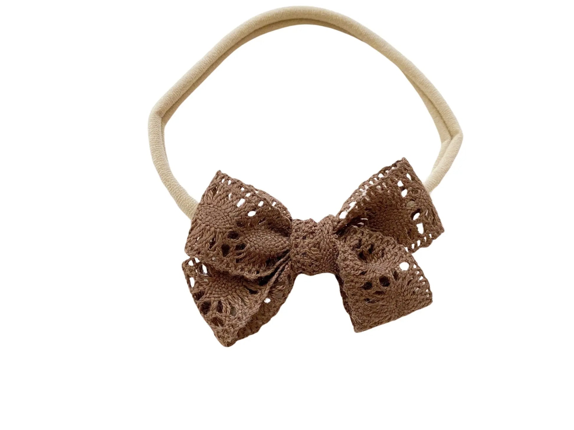 Baby Bow Headband - Brown Lace Harp Angel Boutique