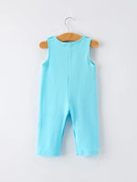 Rylee Faith Designs Baby Boy Baseball Romper – Blue Sleeveless Sports Outfit with Embroidery - 