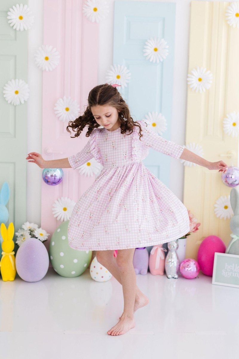 Mila & Rose ® Baby Bunnies Three Quarter Sleeve Ruffle Twirl Dress - Everetts Place Boutique - 
