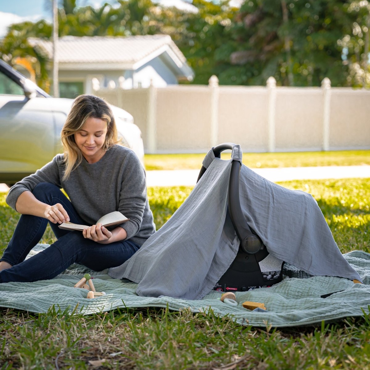 Comfy Cubs Baby Car Seat Cover Pacific Blue Breathable Bamboo Rayon - Everetts Place Boutique - 