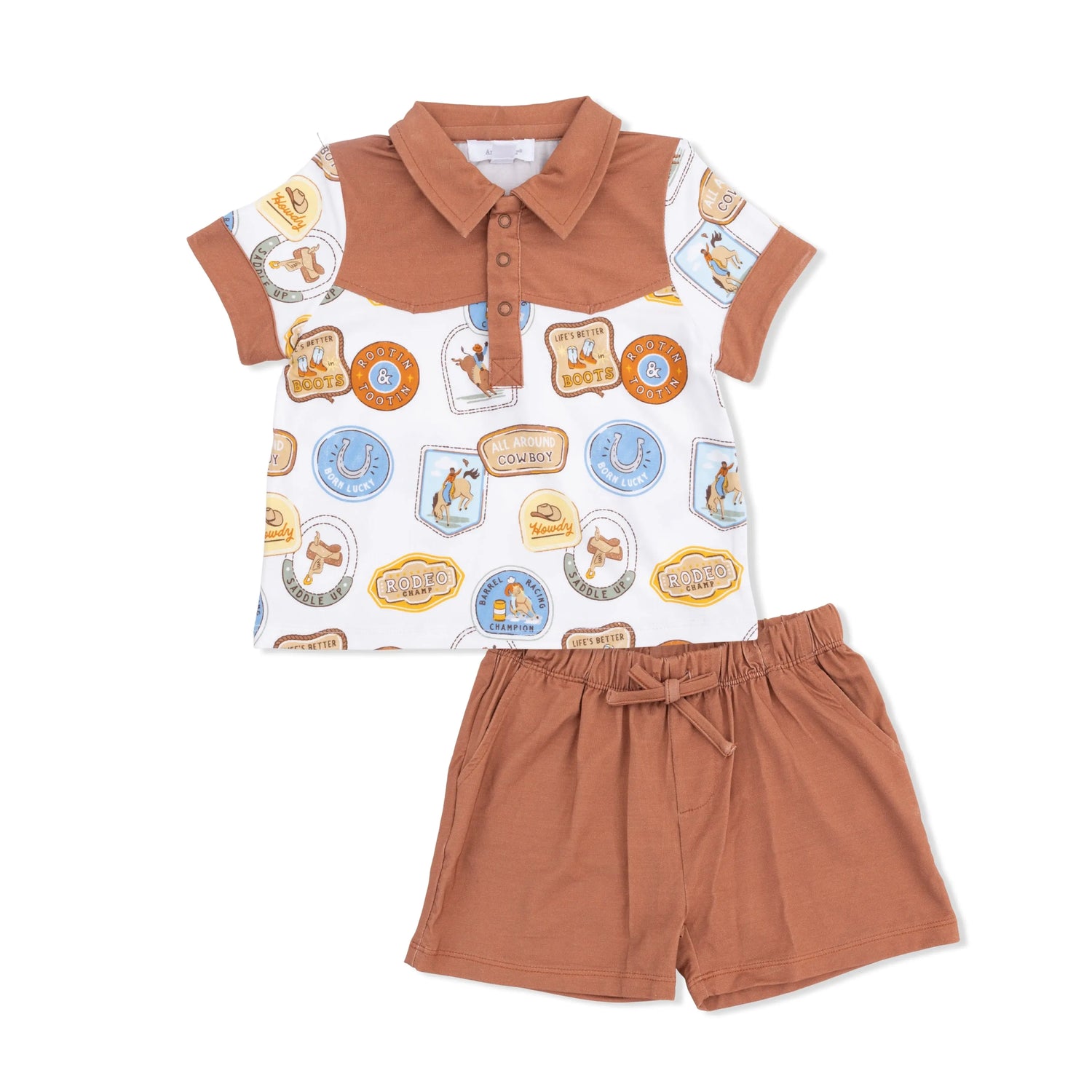 Baby Cowboy Polo And Casual Shorts Set Viscose Bamboo Angel Dear 