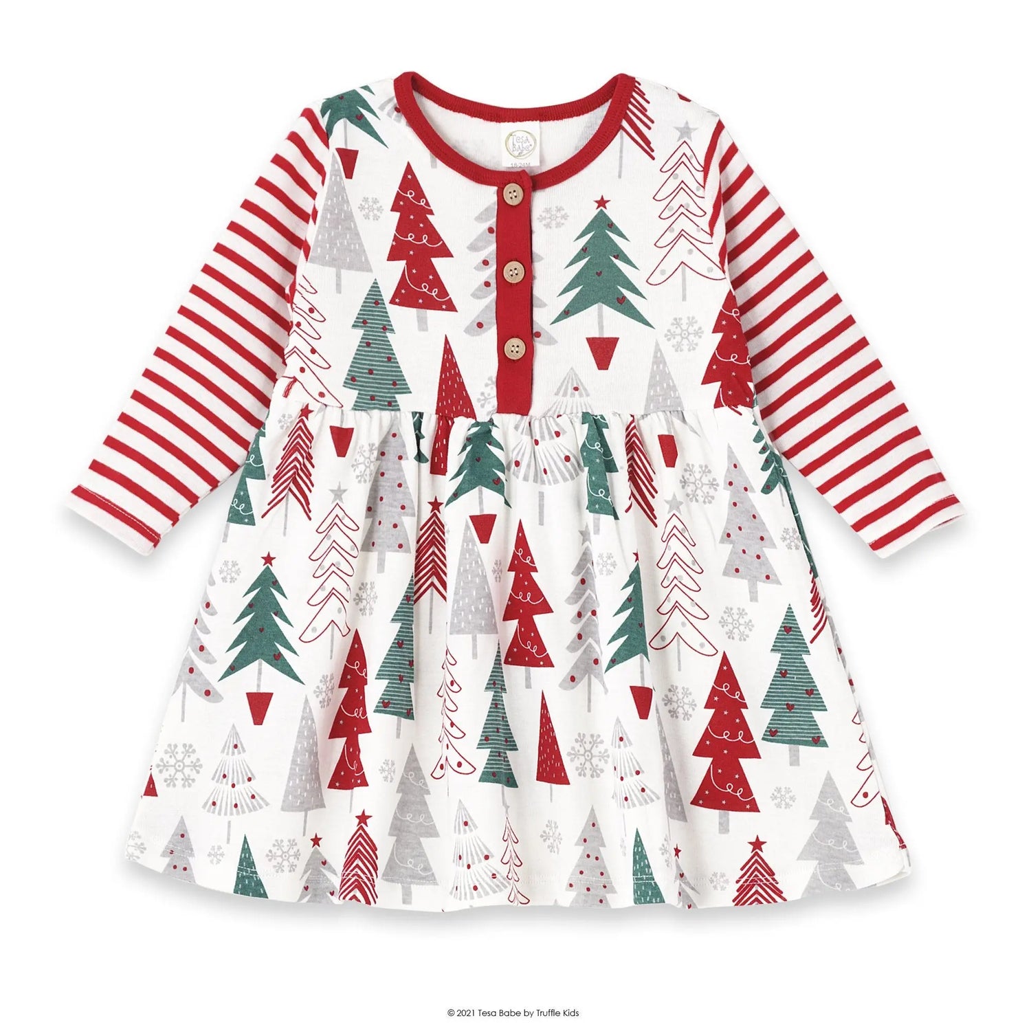 Tesa Babe Baby Girl Christmas Tree Henley Dress Red Stripe Sleeves - Apparel & Accessories > Clothing > Baby & Toddler Clothing > Baby & Toddler Dresses Baby Girl Clothes