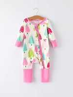 Rylee Faith Designs Baby Girl Christmas Tree Romper With Long Sleeves Festive - Everetts Place Boutique - 
