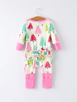 Rylee Faith Designs Baby Girl Christmas Tree Romper With Long Sleeves Festive - Everetts Place Boutique - 