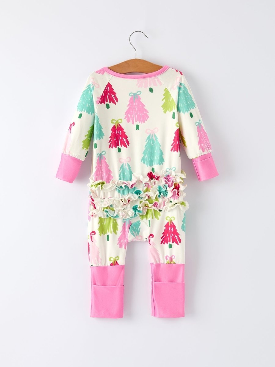 Rylee Faith Designs Baby Girl Christmas Tree Romper With Long Sleeves Festive - Everetts Place Boutique - 