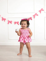 Rylee Faith Designs Baby Girl Pink Baseball Bow Print Romper Summer Outfit - 