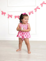 Rylee Faith Designs Baby Girl Pink Baseball Bow Print Romper Summer Outfit - 