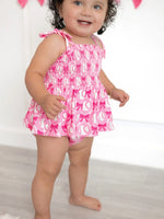 Rylee Faith Designs Baby Girl Pink Baseball Bow Print Romper Summer Outfit - 