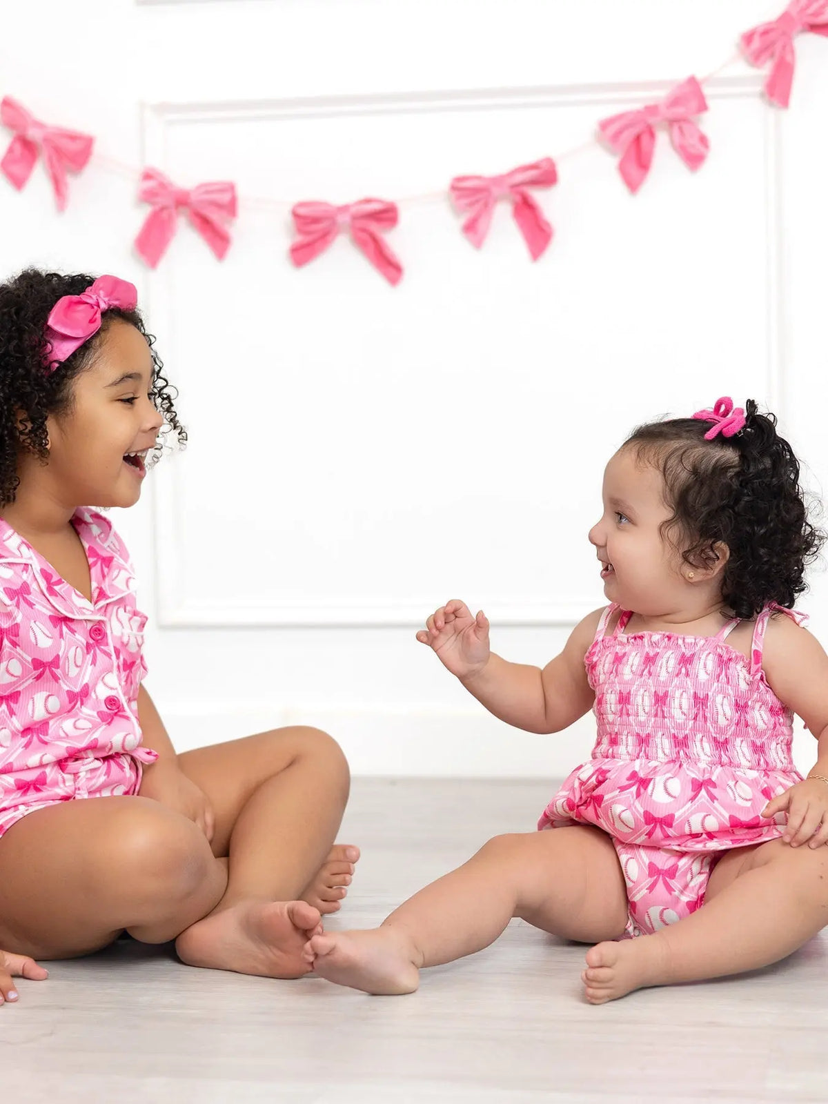 Rylee Faith Designs Baby Girl Pink Baseball Bow Print Romper Summer Outfit - 