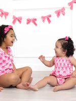 Rylee Faith Designs Baby Girl Pink Baseball Bow Print Romper Summer Outfit - 