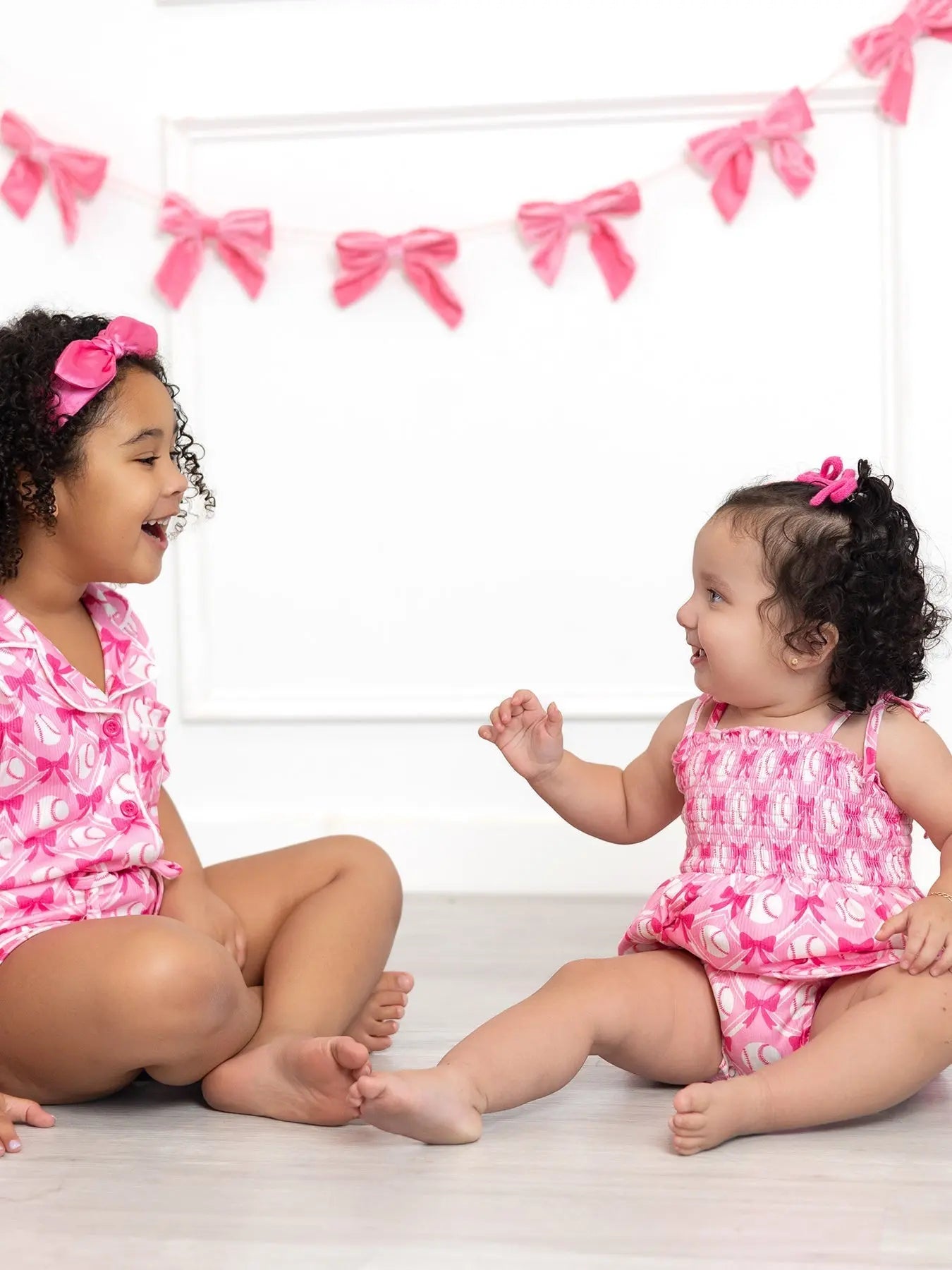 Rylee Faith Designs Baby Girl Pink Baseball Bow Print Romper Summer Outfit - 
