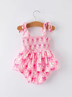 Rylee Faith Designs Baby Girl Pink Baseball Bow Print Romper Summer Outfit - 