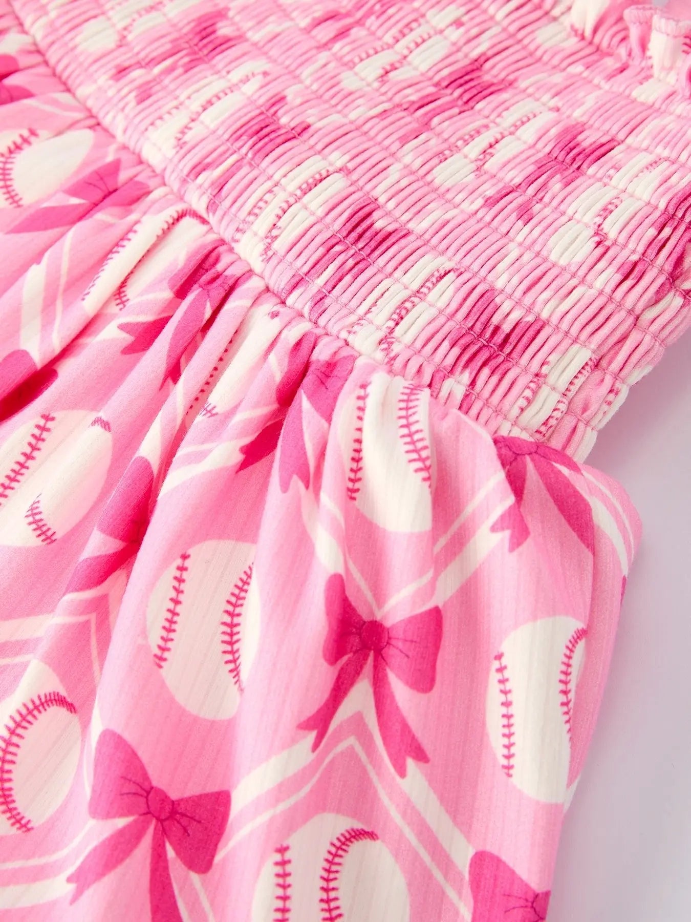Rylee Faith Designs Baby Girl Pink Baseball Bow Print Romper Summer Outfit - 