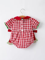 Baby Girls Christmas Romper Red Plaid Tree Bow Accents Rylee Faith Designs Everetts Place Boutique