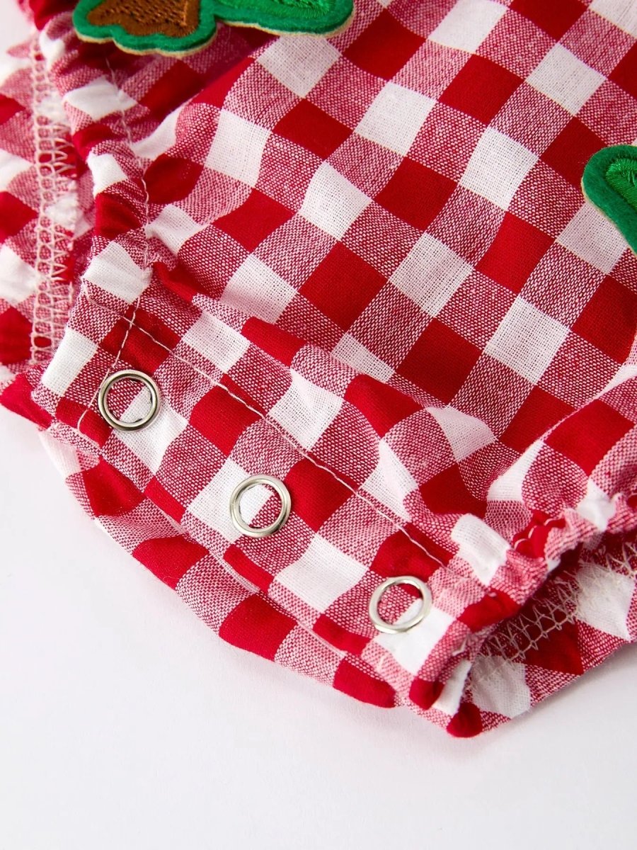 Baby Girls Christmas Romper Red Plaid Tree Bow Accents Rylee Faith Designs Everetts Place Boutique