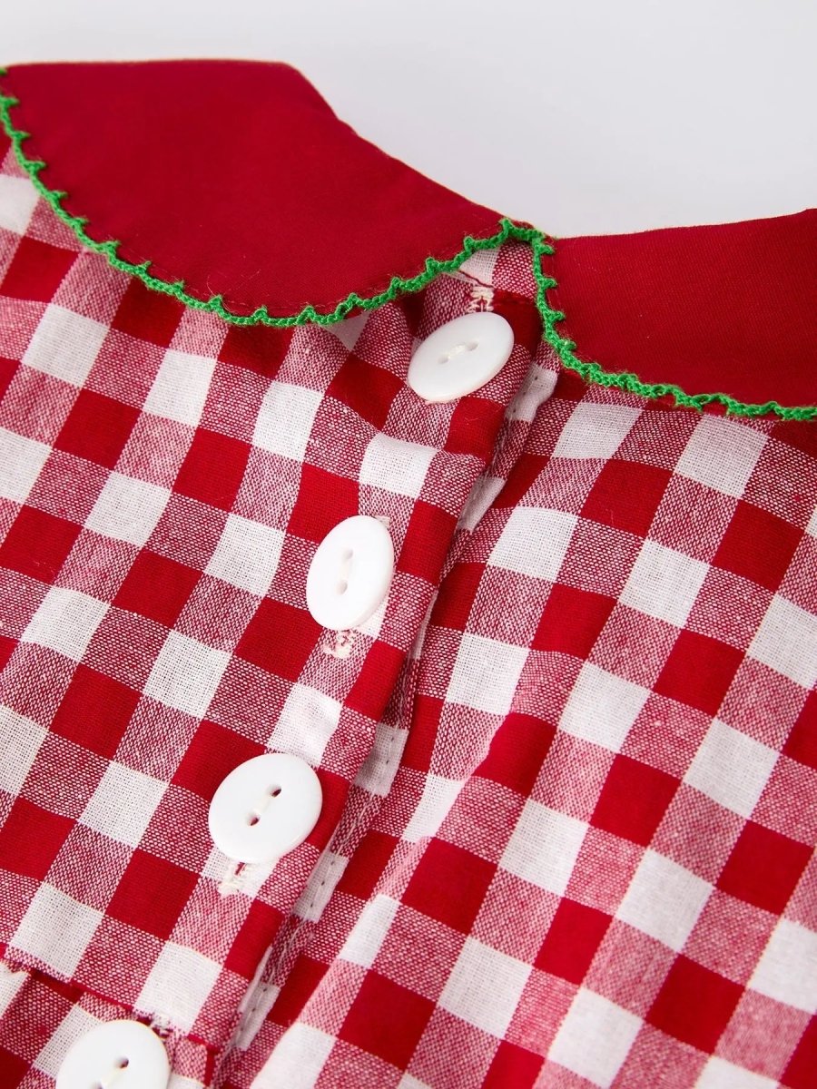 Baby Girls Christmas Romper Red Plaid Tree Bow Accents Rylee Faith Designs Everetts Place Boutique