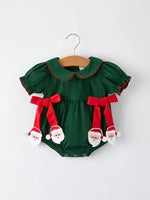 Baby Girls Holiday Outfit Santa Bow Green Christmas Romper Rylee Faith Designs Everetts Place Boutique