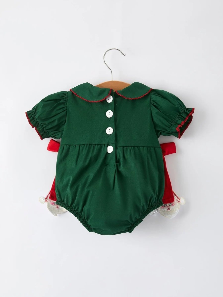 Baby Girls Holiday Outfit Santa Bow Green Christmas Romper Rylee Faith Designs Everetts Place Boutique