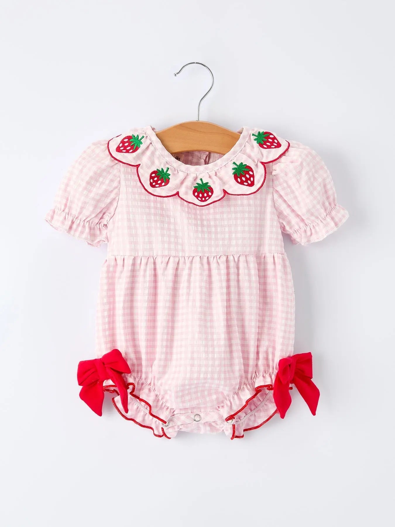 Rylee Faith Designs Baby Girls' Plaid Smocked Strawberry Applique Romper - 