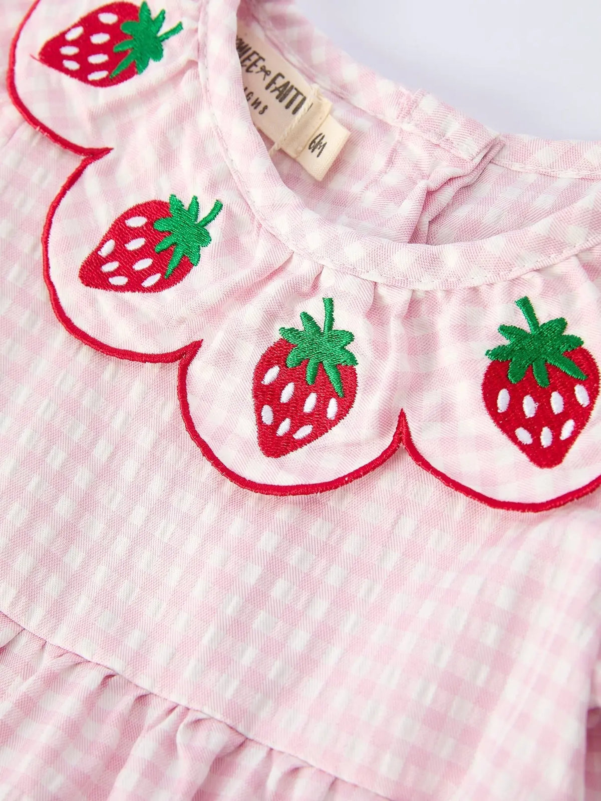 Rylee Faith Designs Baby Girls' Plaid Smocked Strawberry Applique Romper - 