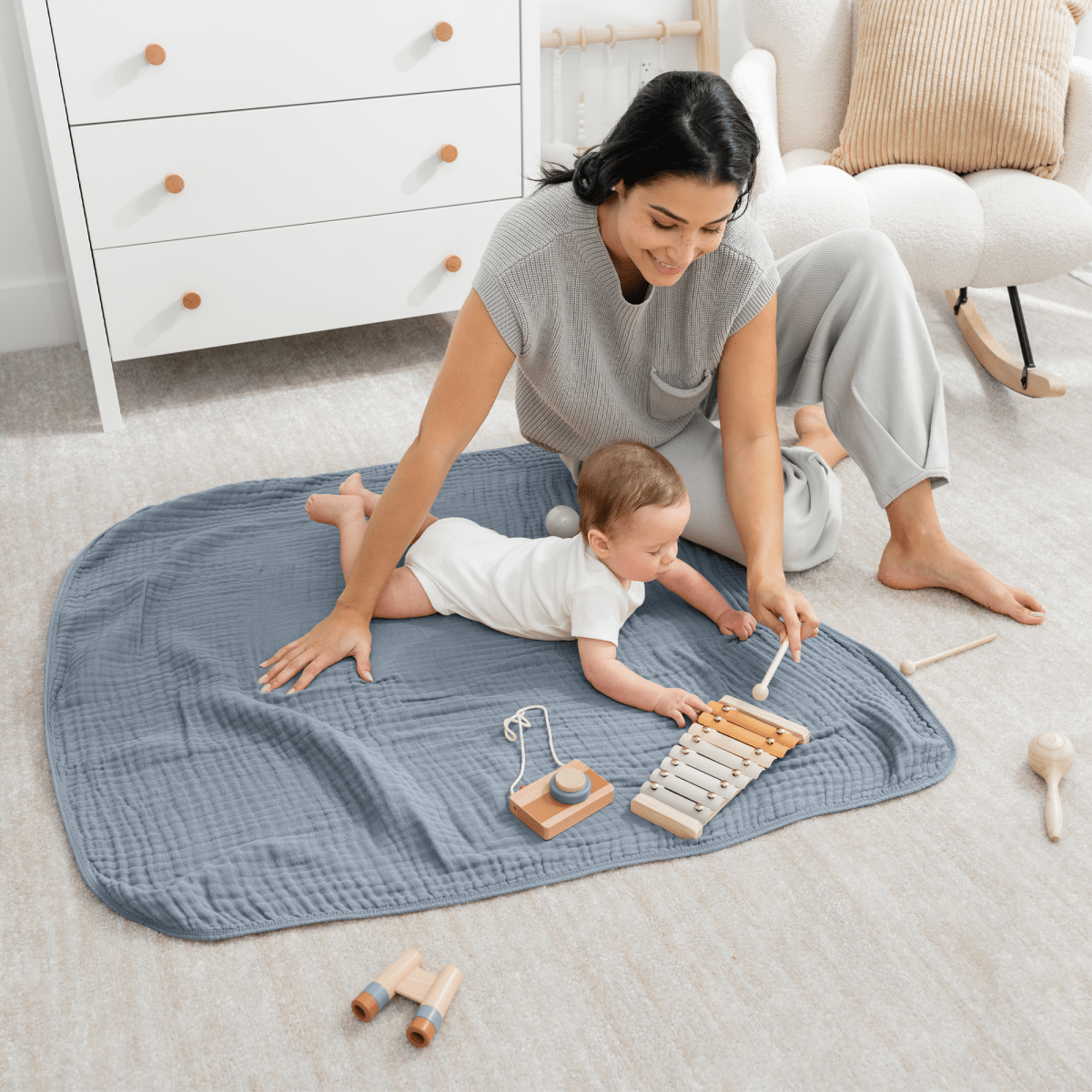 Comfy Cubs Baby Muslin Blanket Pacific Blue Extra Soft Cozy Size - Everetts Place Boutique - 