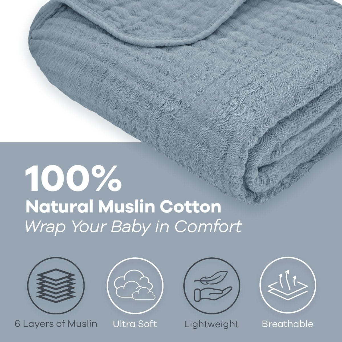 Comfy Cubs Baby Muslin Blanket Pacific Blue Extra Soft Cozy Size - Everetts Place Boutique - 