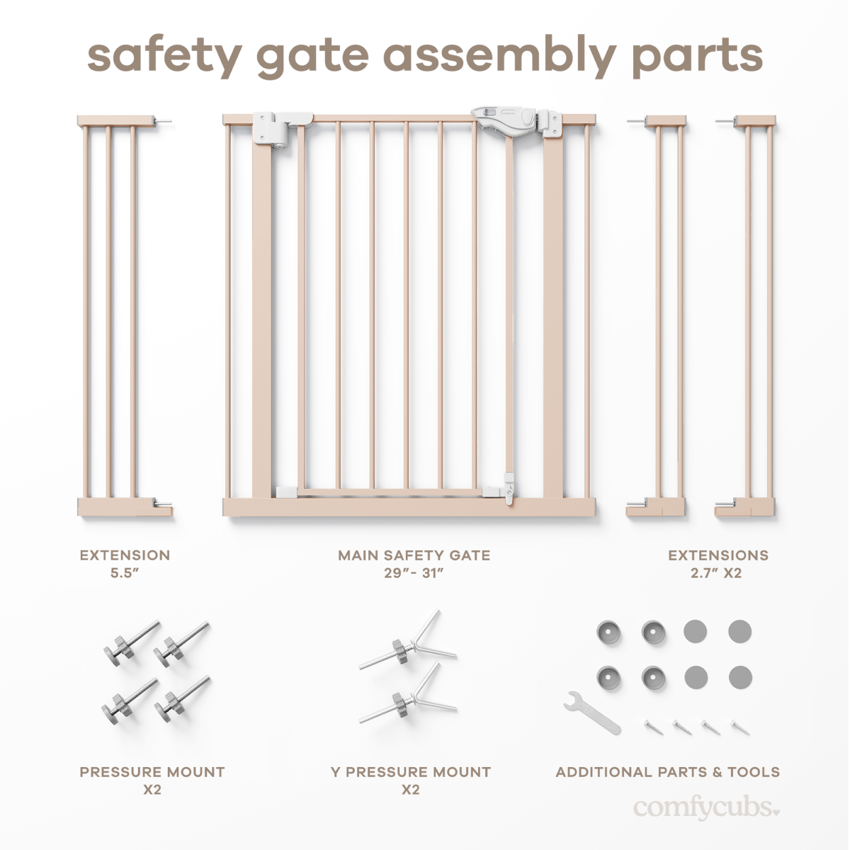 Comfy Cubs Baby Safety Gate Blush for Stairs Toddler Safe Pet Friendly - Everetts Place Boutique - 