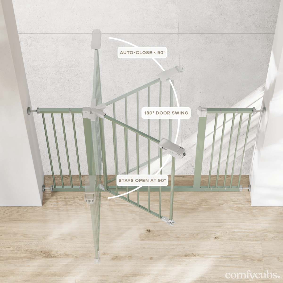 Comfy Cubs Baby Safety Gate Sage for Stairs by Comfy Cubs Elite - Everetts Place Boutique - 
