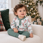 Christmas Snowmen Baby Boy's Bamboo Henley Top & Pants by Tesa Babe