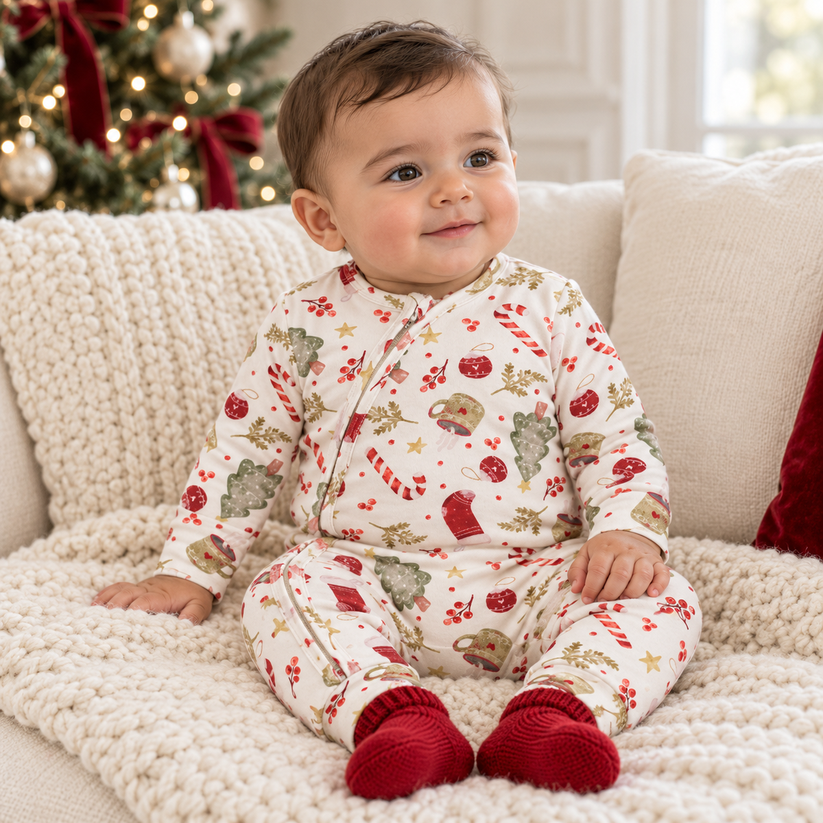 Bamboo Holiday Baby Zipper Romper Pajama