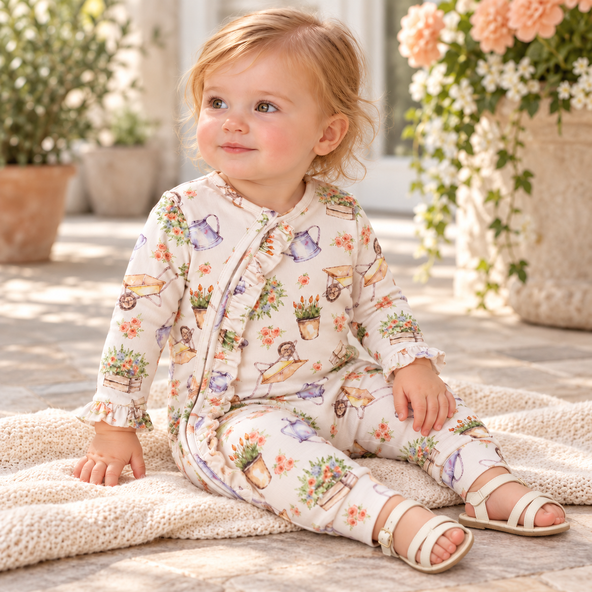 Bamboo Romper, Petal Patch, Convertible Cuffs