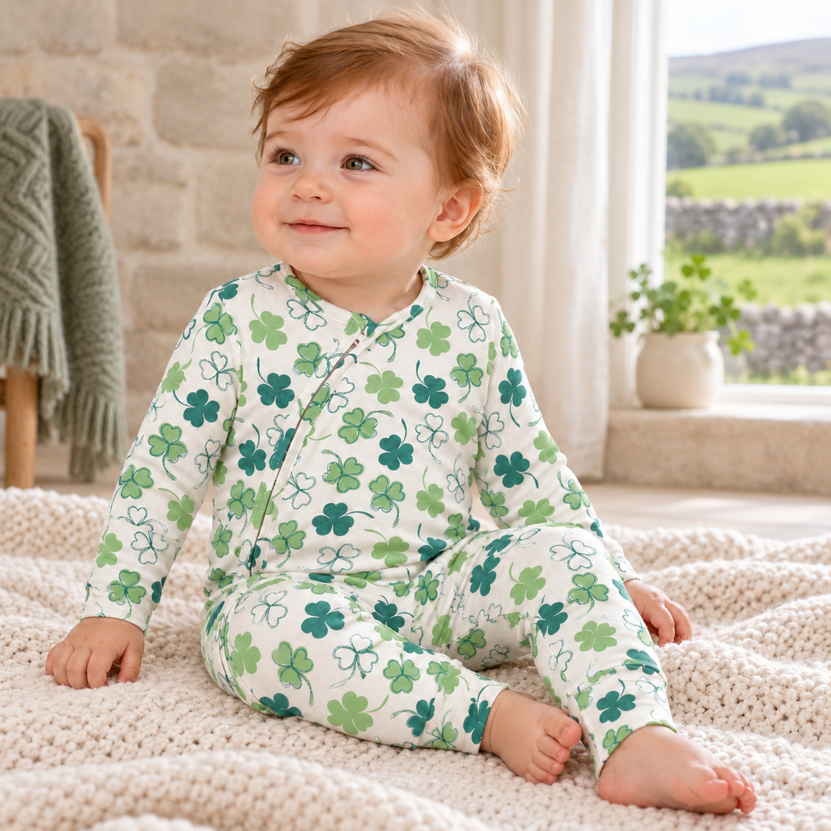 Bamboo Zip Romper, Shamrock, Convertible Cuff by Tesa Babe