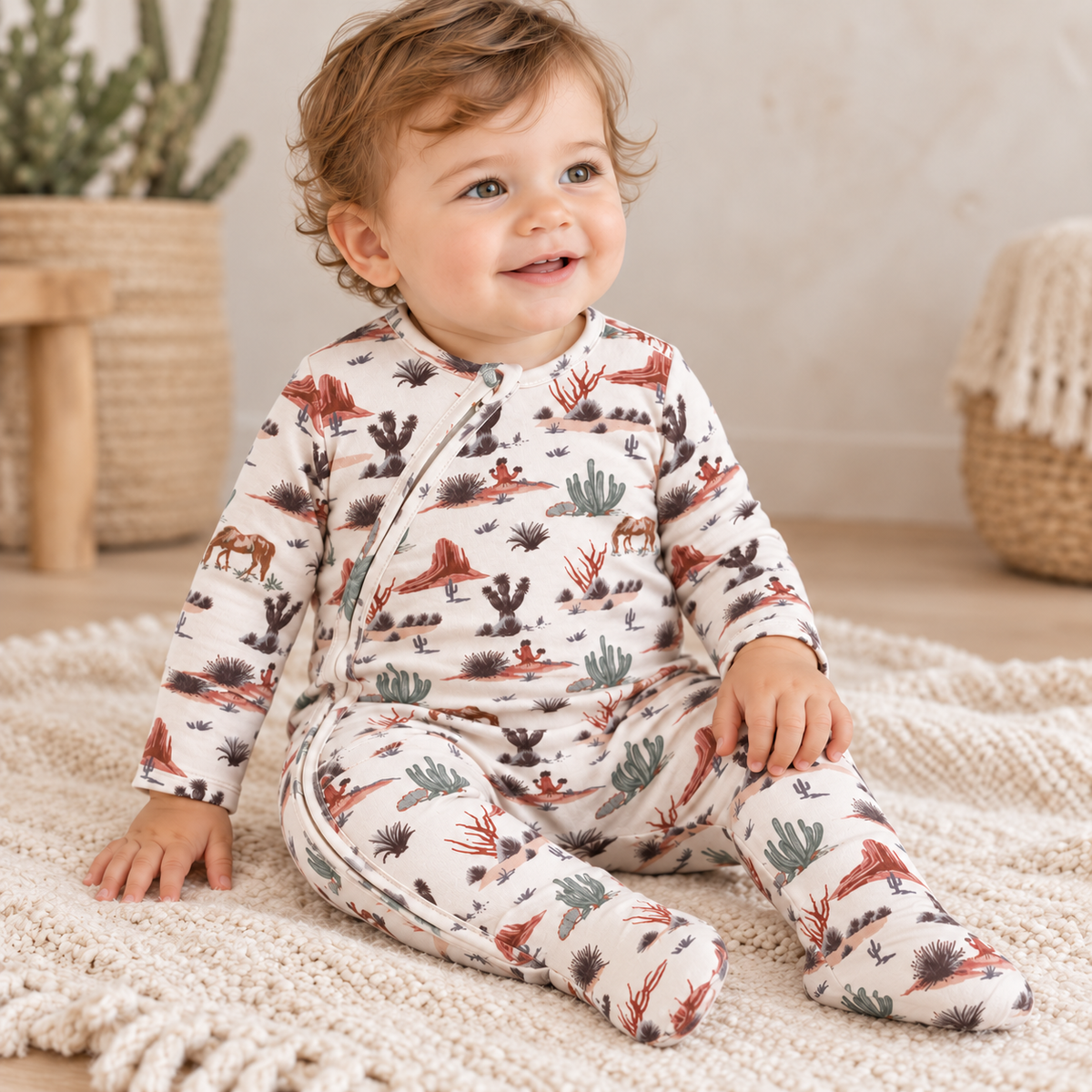 Soft Bamboo Zipper Romper - Cactus Trails
