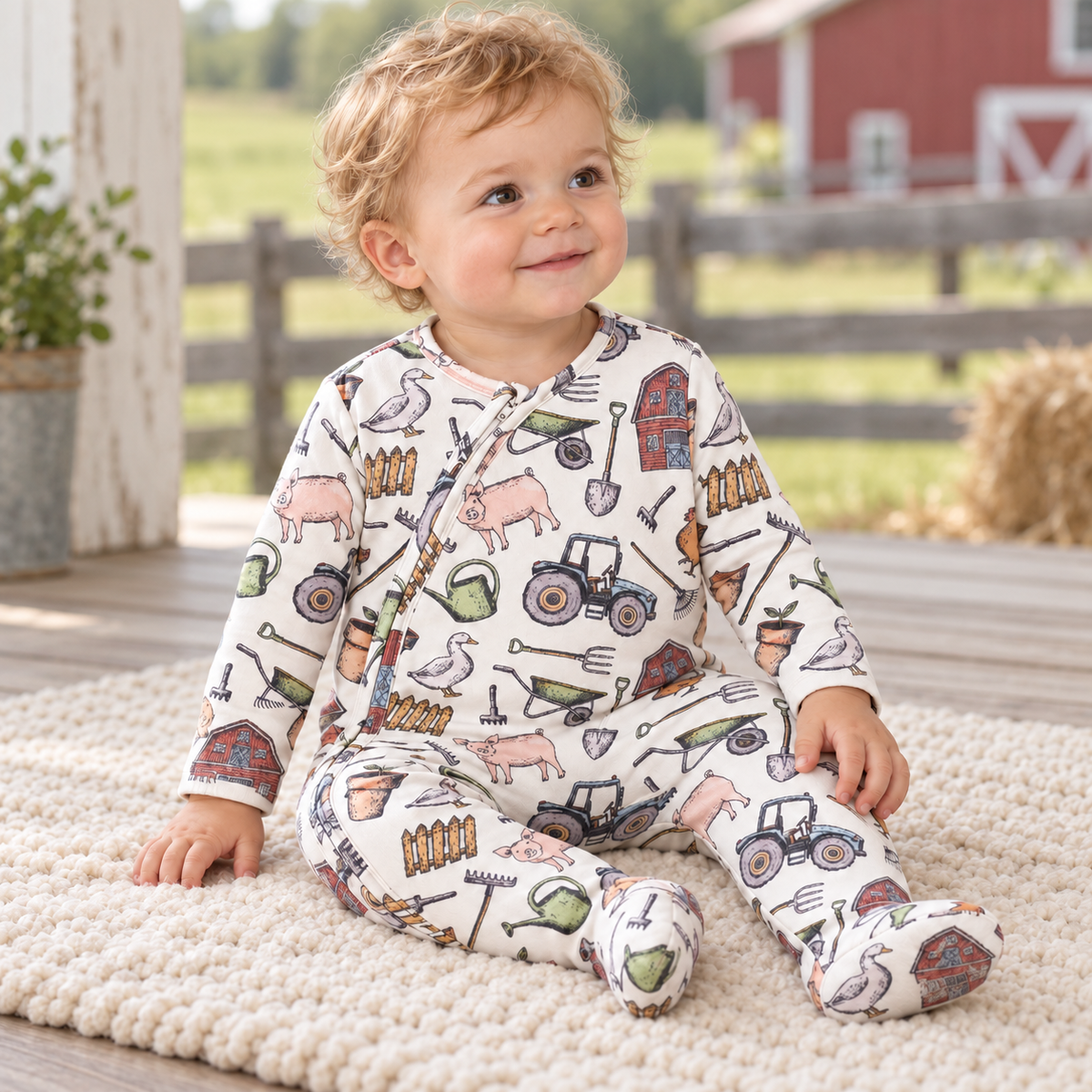 Bamboo Baby Zipper Romper, Farmer's Market Print by Tesa Babe