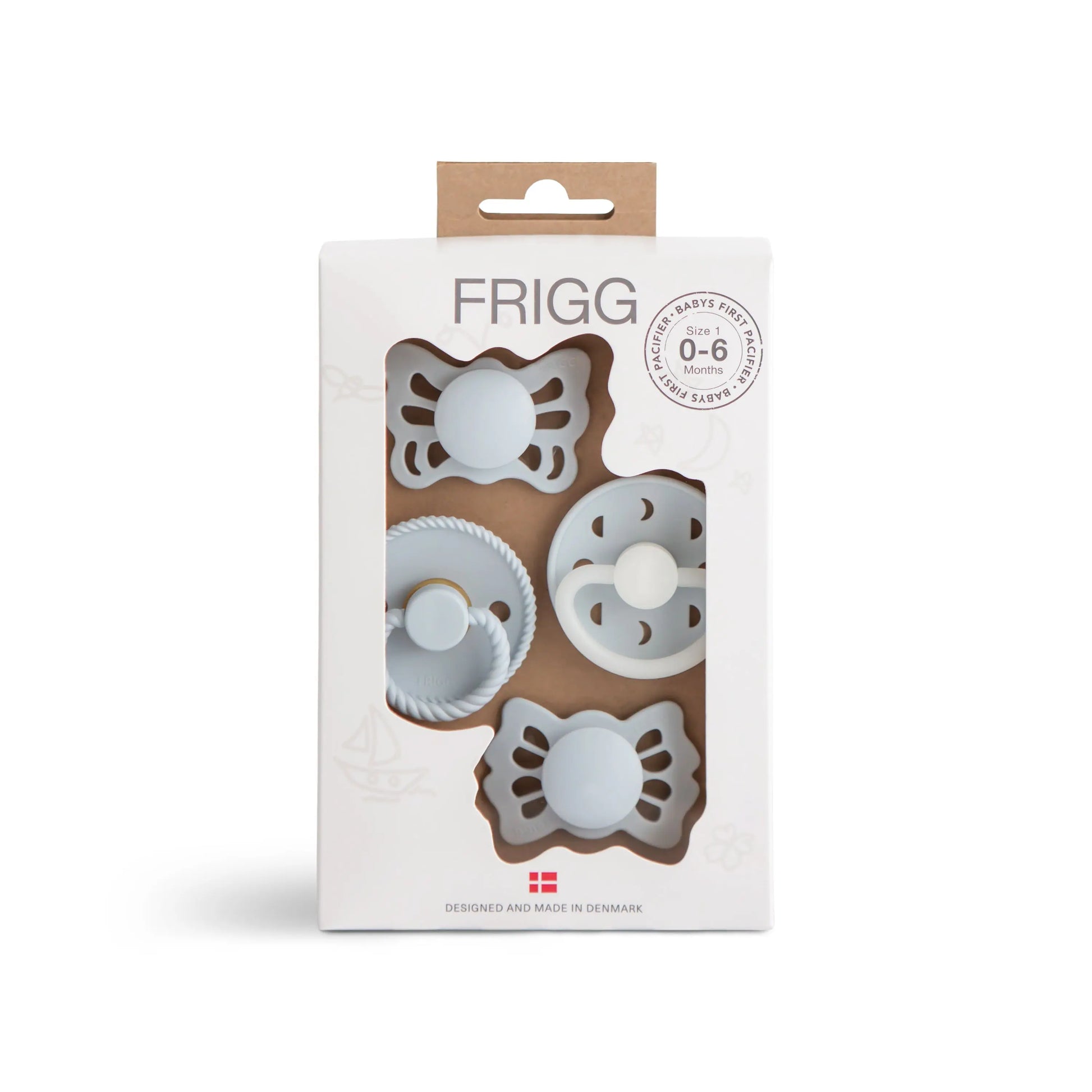 Frigg Baby's First Pacifier Moonlight Sailing Powder Blue 4 Pack Mushie