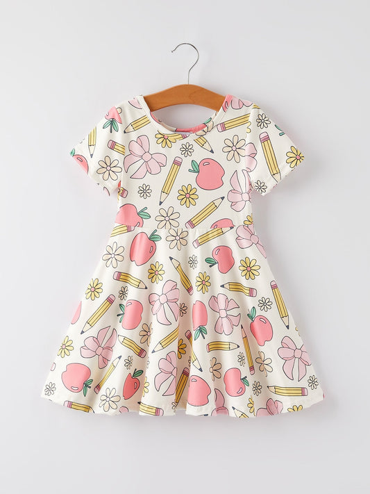 Back to School Apple, Pencil, and Floral Print Girls Dress Rylee Faith Designs Everetts Place: Online Boutique