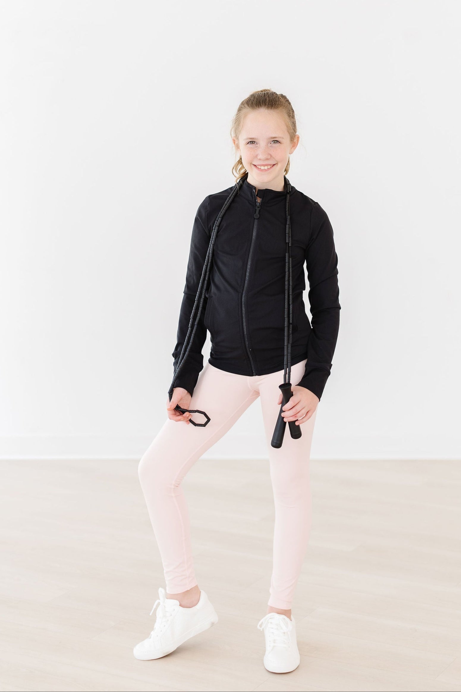 Balanced Black Ruffle Full Zip Active Jacket For Girls Mila & Rose ® Everetts Place: Online Boutique