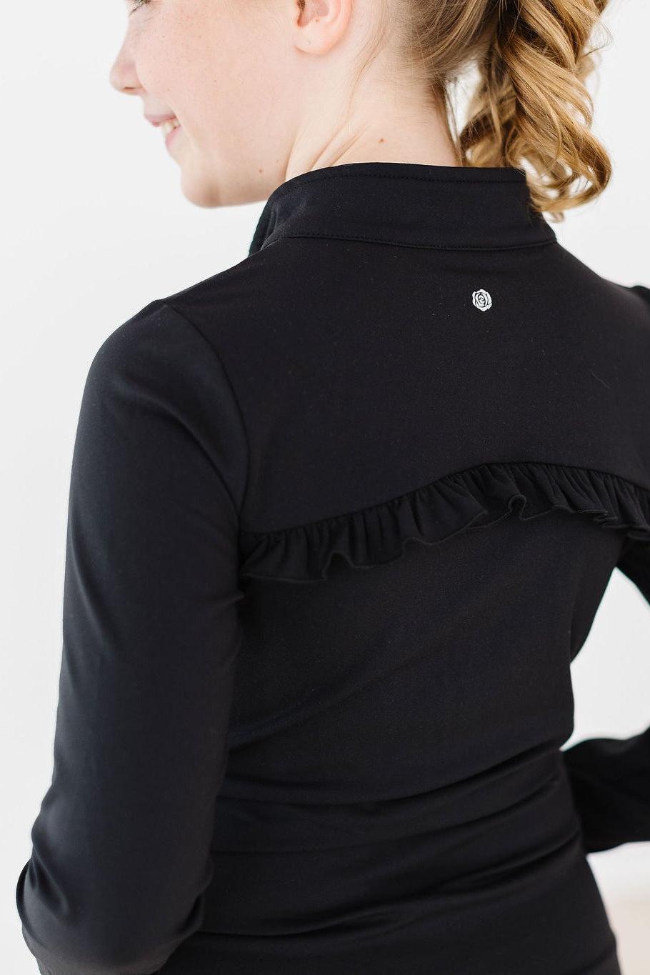 Balanced Black Ruffle Full Zip Active Jacket For Girls Mila & Rose ® Everetts Place: Online Boutique