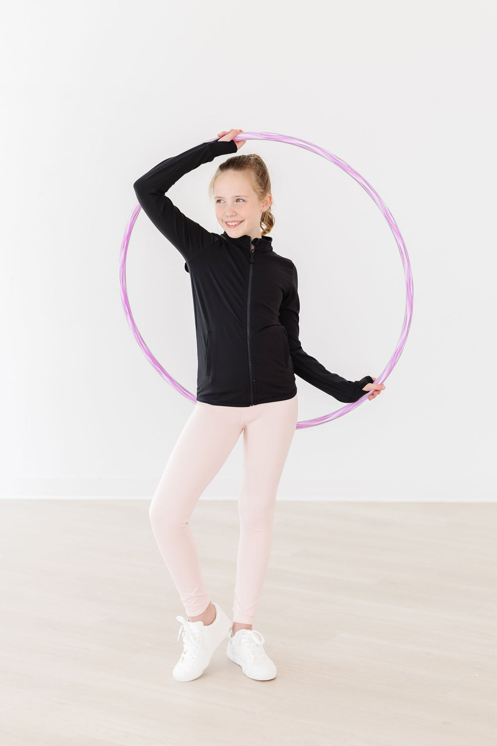 Balanced Black Ruffle Full Zip Active Jacket For Girls Mila & Rose ® Everetts Place: Online Boutique