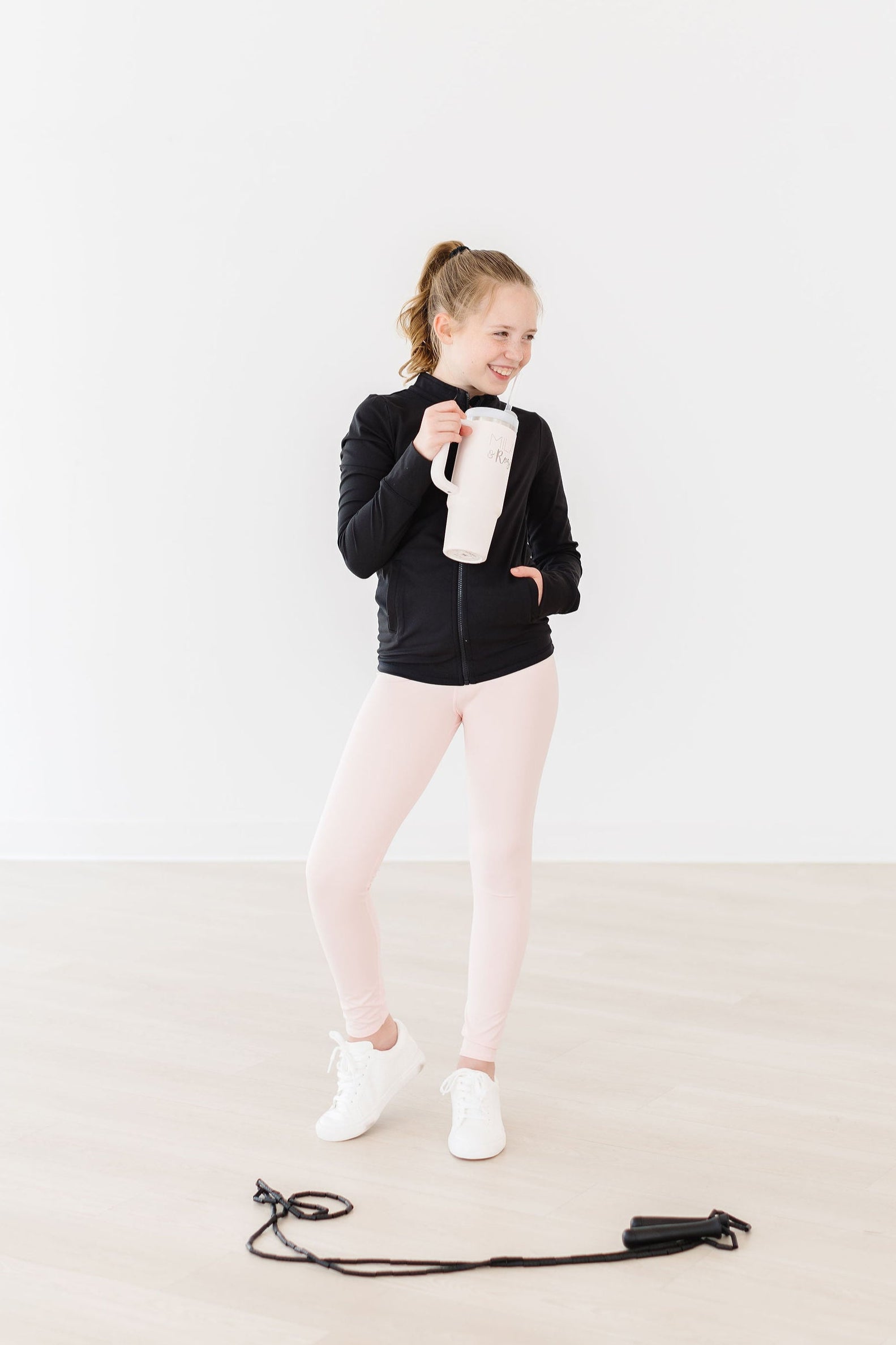 Balanced Black Ruffle Full Zip Active Jacket For Girls Mila & Rose ® Everetts Place: Online Boutique