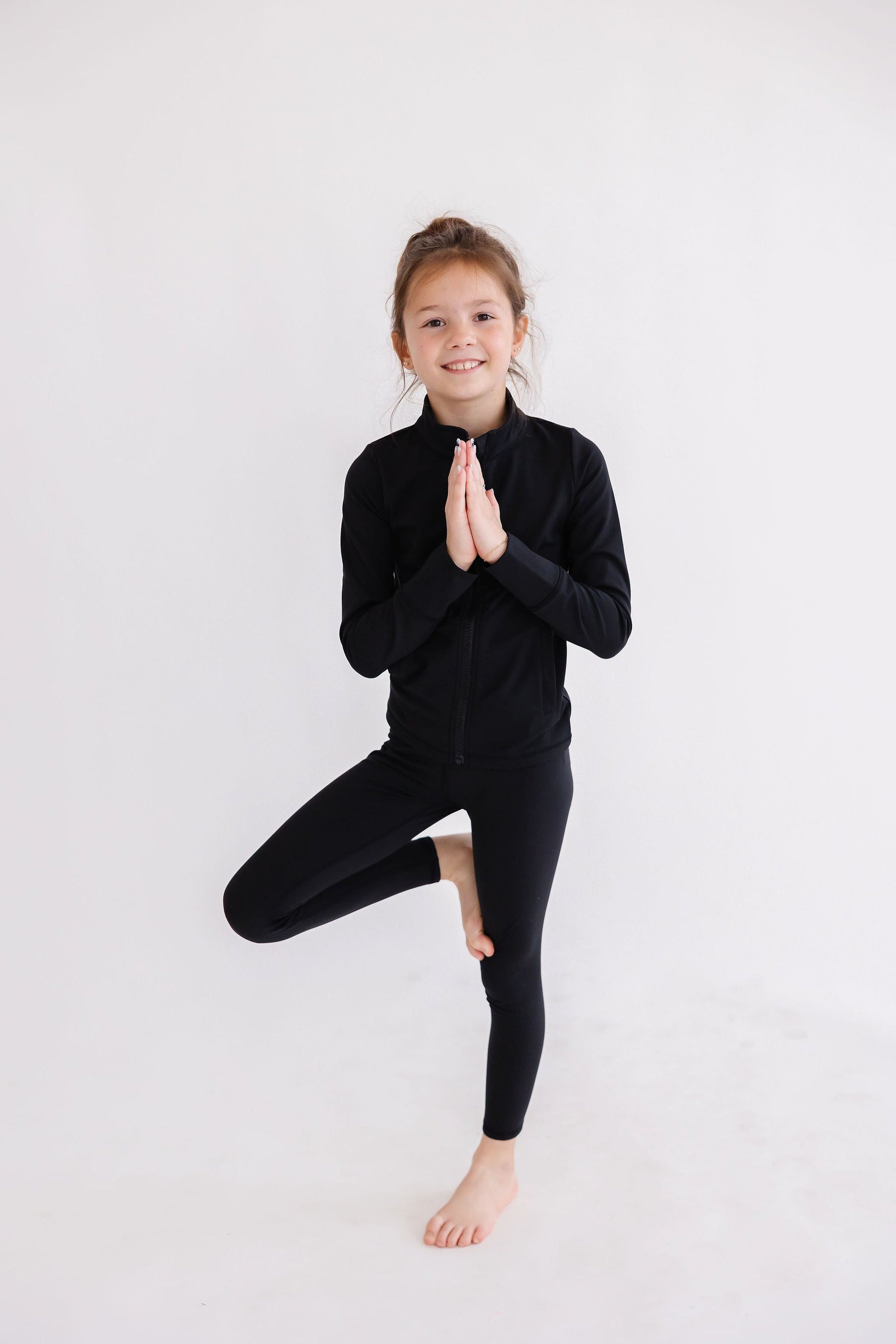 Balanced Black Ruffle Full Zip Active Jacket For Girls Mila & Rose ® Everetts Place: Online Boutique