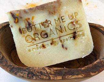 Sensitive Skin Gift Set featuring handcrafted organic soap bar in a wooden bowl.